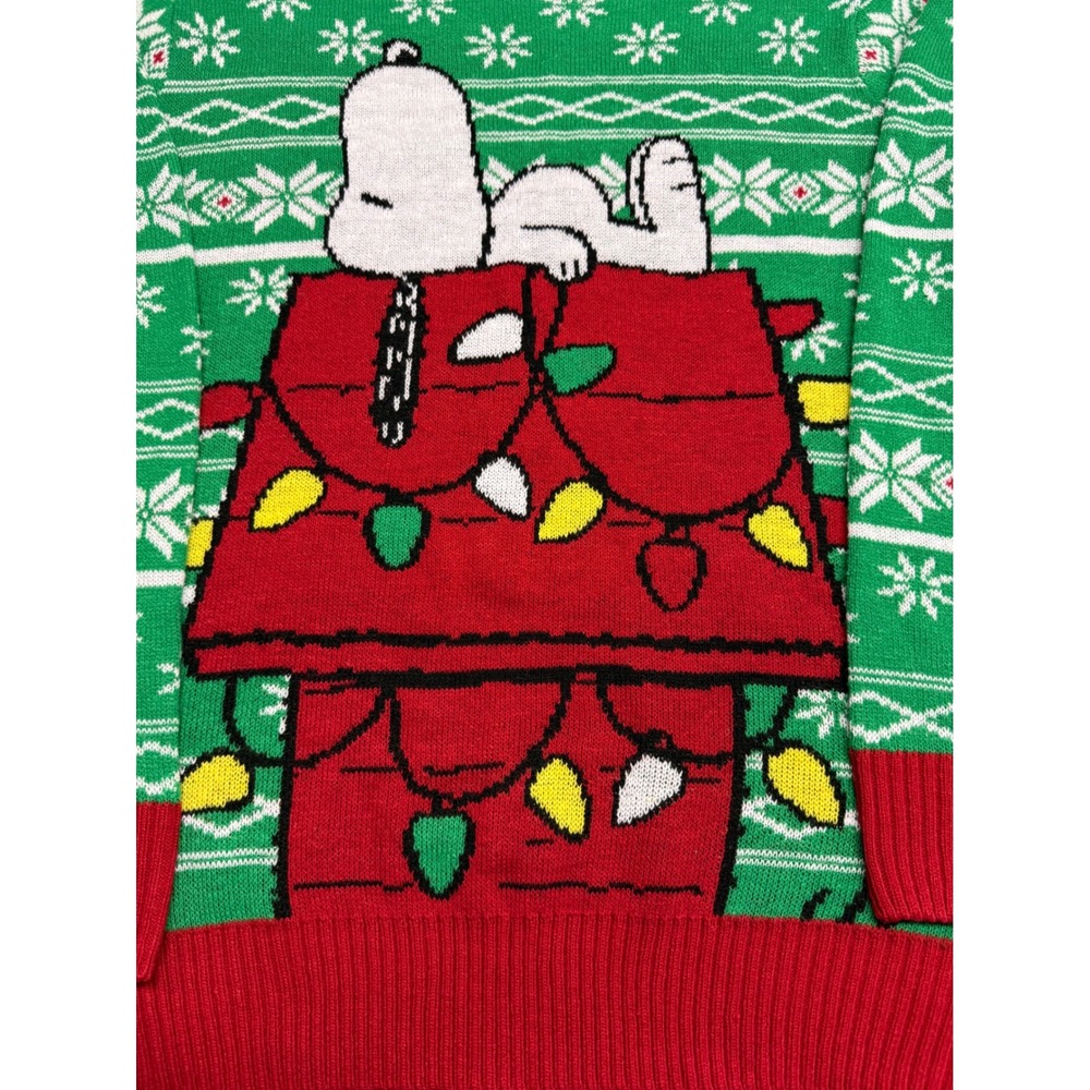 Peanuts Snoopy‎ Christmas Doghouse Ugly Holiday Sweater Green Red Mens Large L - Picture 9 of 11